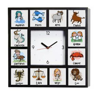 Cute Zodiac Signs Astrology Clock with 12 pictures